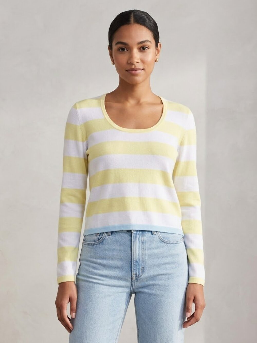 Theory cropped yellow white striped thin sweater